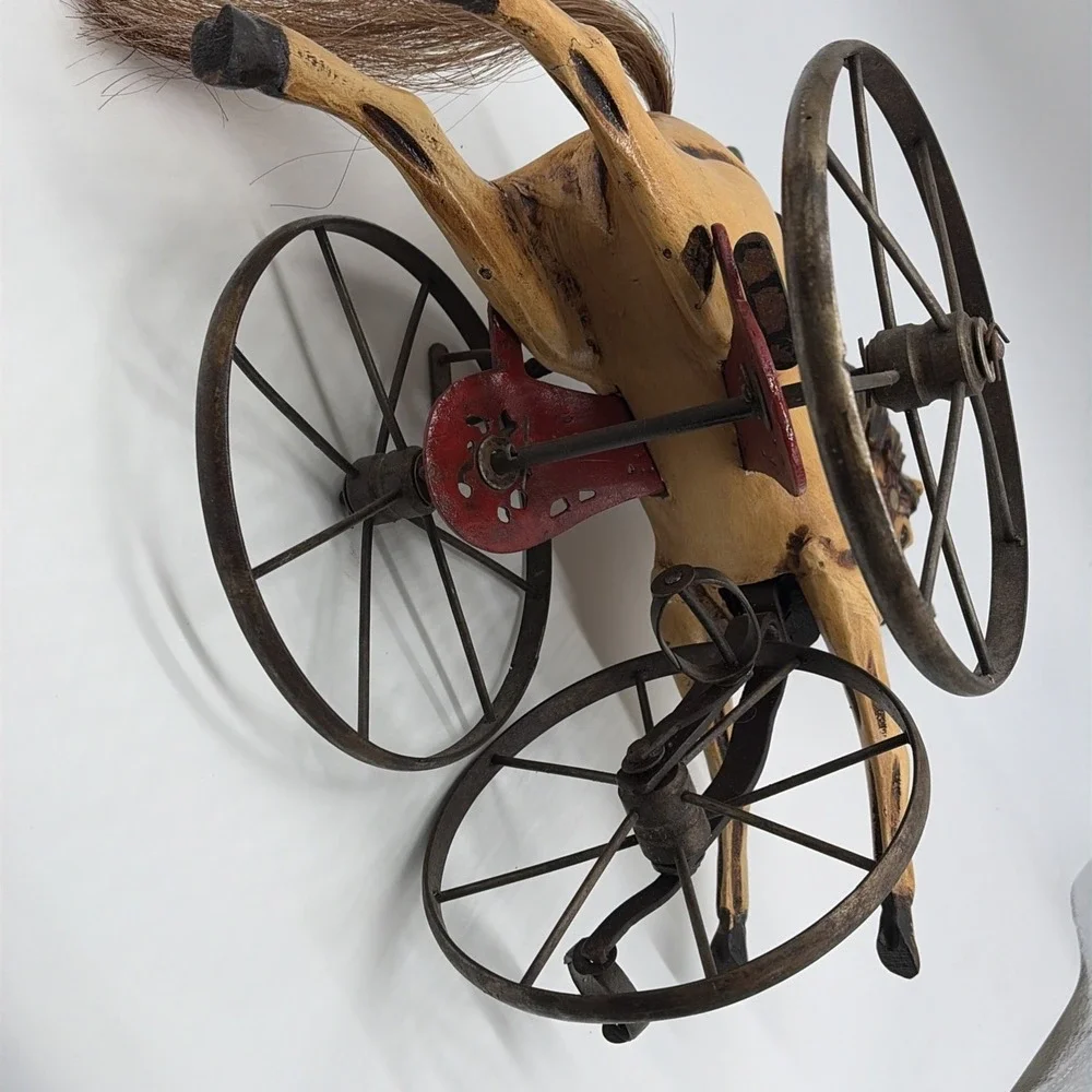 20th Century velocipede tricycle 17x15in Wood & Cast Iron Horse Children's  Toy